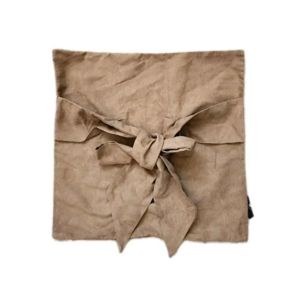 Phantoscope Faux Suede Throw Pillow Cover Brown Envelope Tie Bow Accent 18x18